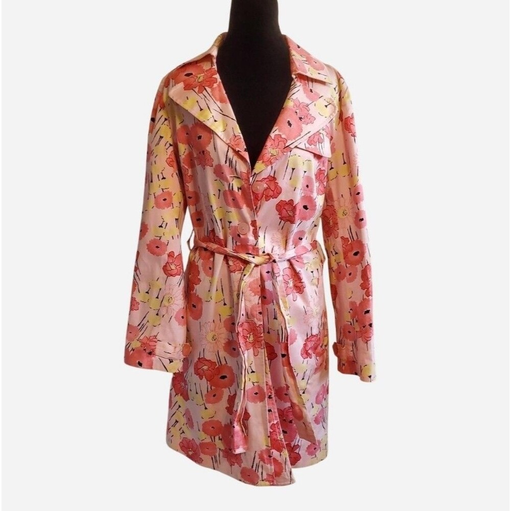 Apostrophe Cotton Pink Floral Trench Coat Quirky Twee Feminine Barbie Size S